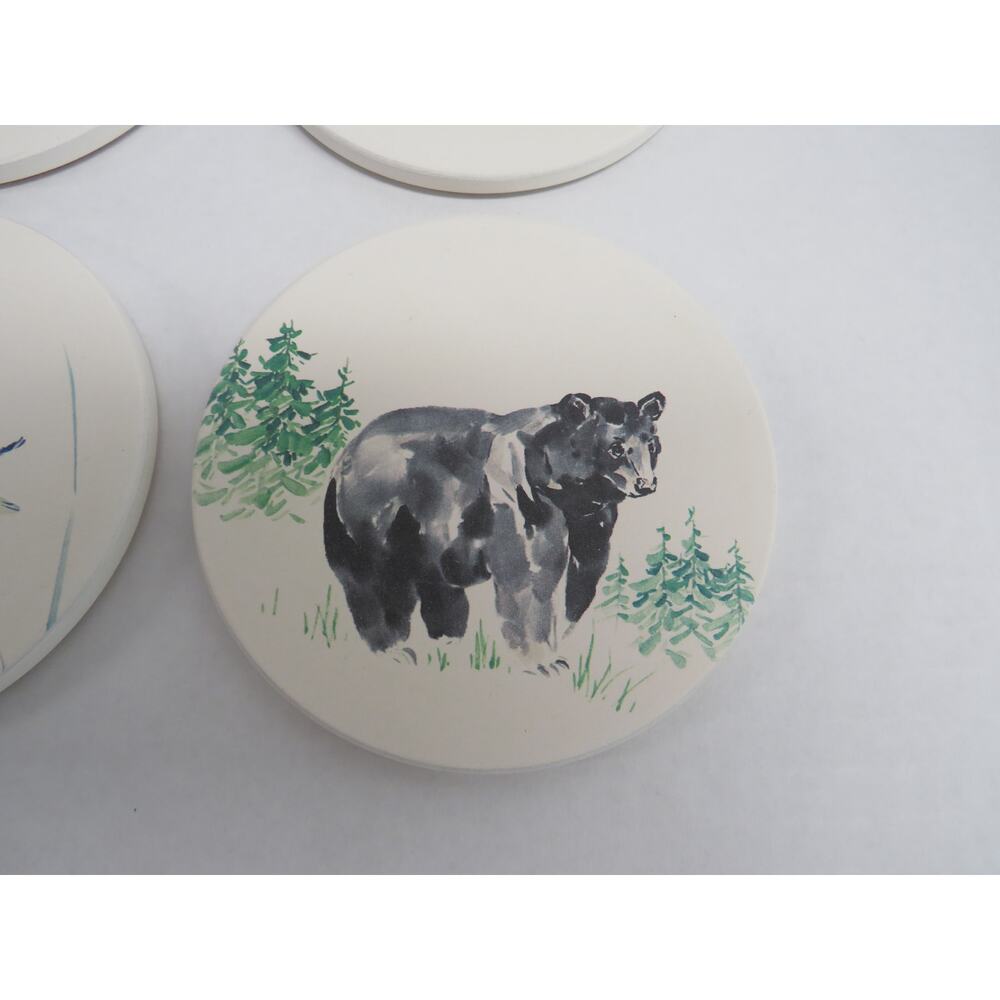 Set of 4 CoasterStone Coasters Bear Hawk Dragonfly Fruit Woodland Nature Outdoor - Picture 4 of 11